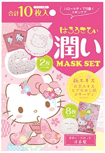 Japan Gals Sheet Mask Hello Kitty Moisture / Horse Oil / Green Tea Facial Mask 10 Sheets - Moisture - 4513915011475