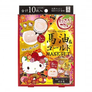 Japan Gals Sheet Mask Hello Kitty Moisture / Horse Oil / Green Tea Facial Mask 10 Sheets - Horse Oil - 4513915012236